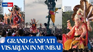 Ganpati Visarjan 2024 Devotees immerse Ganpati idols at Mumbai’s Chowpatty as festival concludes [upl. by Heller]