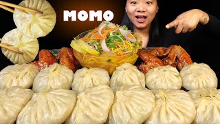 Eating Big Pork Chicken Mixed MOMO  Spicy Glazed Chicken Wings  Spicy Thukpa  Nepali Mukbang [upl. by Alidus]