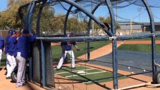 Former Cleveland Indian Mike Napoli goes through drills with Texas [upl. by Aikyt]