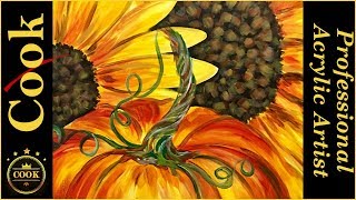 How to Paint Sunflowers and Pumpkins with Acrylic Paints for Beginners [upl. by Ahtanaram]