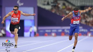 PHOTO FINISH 01 decides 100m gold between USA and Turkiye at Paralympics  NBC Sports [upl. by Ruhtra]