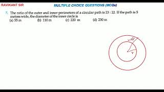 The ratio of the outer and inner perimeters of a circular path is 23 22 If the path is 5 meters wi [upl. by Newlin]