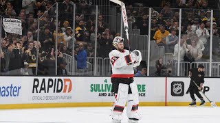 Bruins Fans Welcome Back Ullmark with Standing Ovation [upl. by Anirhtak]