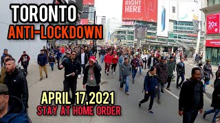 Antilockdown Protest Downtown Toronto Yonge St part2 Canada Saturday April 17 2021 [upl. by Hairej]