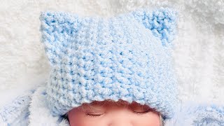 SUPER CUTE Crochet Baby Hat with Ears FAST AND EASY CROCHET PATTERN FOR ALL SIZES with measurements [upl. by Eveam]