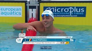 David Popovici 4698 European Record  Mens 100m Freestyle Semifinal  Rome 2022 LC EC [upl. by Vokaay414]