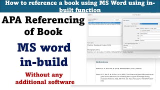 How to reference a book using MS Word using inbuilt function  APA Format for Book Reference [upl. by Cohleen]