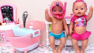 Baby Born twins bathroom adventure PLAY DOLLS 26min [upl. by Eilama110]