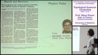 Steve Simon  Topological Quantum Computing Part 1  CSSQI 2012 [upl. by Aisylla]