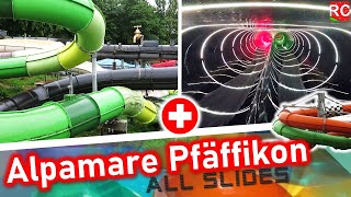 Alpamare Pfäffikon  alle Rutschen  all water slides  tous les toboggans Switzerland POV [upl. by Hoskinson]