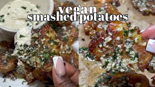 Vegan Garlic Parmesan Smashed Potatoes  Pretty Brown Vegan [upl. by Ilona]