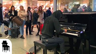 Skateboarder in hoodie amazes public with sublime piano music [upl. by Mongeau309]