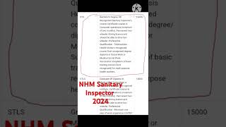 NHM Sanitary Inspector Vacancy 2024 Paramedical Job Health Department [upl. by Valma146]