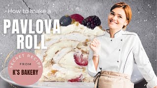 My Favorite Pavlova Recipe  Pavlova Roll  Meringue roll  Meringue Roulade [upl. by Lydon]