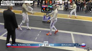 2018 163 M S Individual Gyoer HUN World Cup T64 05 blue KRASILNIKOV RUS vs IBRAGIMOV RUS [upl. by Ahsiei]