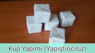 Kağıttan YAPIŞTIRICISIZ Küp Yapımı KOLAY origami [upl. by Donelu83]