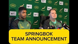 Springbok team announcement to face New Zealand [upl. by Mallon]