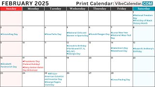 February 2025 Calendar with Holidays and Observances All calendar february holiday [upl. by Garibold929]