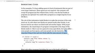 Eloquent JavaScript ReadAlong  Program Structure  011  Indenting Code [upl. by Nita]