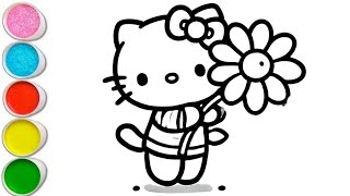 Hello Kitty with Flower Drawing Painting and Coloring for Kids amp Toddlers [upl. by Yanaton]