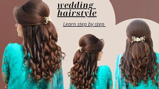 how to make a fast and simple beautiful wedding hairstyle  wedding hairstyle for medium short hair [upl. by Dviad]