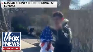 Migrant beats resident steals flag from NY home [upl. by Nikola]