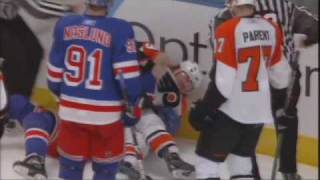 Scott Hartnell vs Brandon Dubinsky Feb 15 2009 [upl. by Hatnamas]