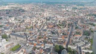 Ghent Belgium Panorama of the central city from the air Cloudy weather summer day Stable Ae [upl. by Maurine]