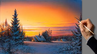 👍 Acrylic Landscape Painting  Winter Sunset  Easy Art  Drawing Lessons  Satisfying Relaxing [upl. by Publia]