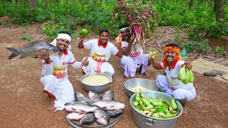 Bengali famous Sukto recipe Sorshe Katla cooking for village people  villfood Kitchen [upl. by Chretien118]