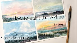 4 Easy Watercolor Sky Landscapes for Beginners [upl. by Sherburne823]