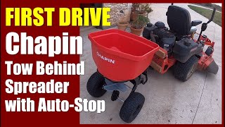 FIRST DRIVE Chapin Lawn Fertilizer Tow Behind Spreader with AutoStop 8620B ✅ [upl. by Anwahsed97]