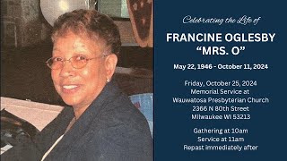 Memorial Service for Francine Oglesby October 25 2024 [upl. by Nnylatsirk]