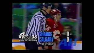 NHL Mar 19 1992 Craig BerubeCGY v Jeff OdgersSJ Calgary Flames San Jose Sharks [upl. by Lilas136]