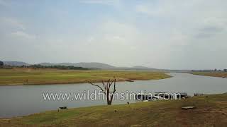 Flying over Kabini River and the adjacent Kabini River Forest Lodge in Nagarhole National Park [upl. by Reuben]