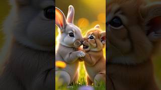 Cute rabbit rescue⛑️ to little lion jump rabbit ai animation animals cartoon funny cat [upl. by Aznecniv]