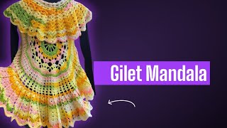 GILETVEST CROCHET MANDALA FACILISSIMA LAVORAZIONE CIRCOLARE VIDEO TUTORIAL elenagabryela [upl. by Pickett]