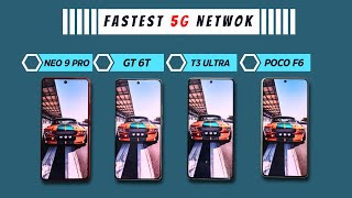 5G Network Test  iQOO Neo 9 Pro vs Realme GT 6T vs VIVO T3 Ultra vs POCO F6 5G [upl. by Sucramraj]