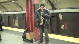 Saxophone Player In New York City Subway Station  Subway Musician [upl. by Iuqcaj]