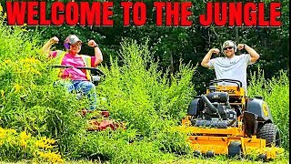 MOWING NEW CUSTOMERS JUNGLE • EXMARK VS WRIGHT • [upl. by Esma325]