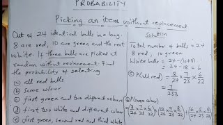 Probability Selection without replacement [upl. by Lakym]