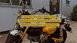 Honda Monkey Bike Z125 2023  Takegawa Aftermarket Standard Look Exhaust  before and after [upl. by Fadiman249]