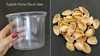 3 Amazing Home Decor Ideas using Waste Plastic Container and Pista Shells  DIY Crafts using waste [upl. by Atterbury]