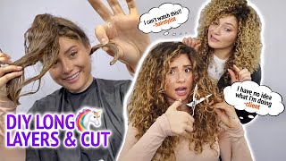 HAIRSTYLIST TEACHES SISTER HOW TO CUT HER OWN CURLY HAIR AT HOME [upl. by Eenafets630]