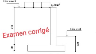 Examen corrigé Stabilité de mur de soutènement au renversement et glissement OFPPT  Calcul poussée [upl. by Assisi894]