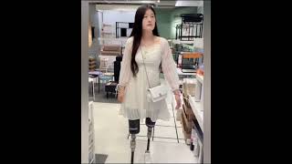 The beautiful woman is an amputee and lives in prosthetic limbs crutches amputada [upl. by Airyt]