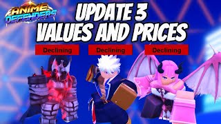 UPDATE 3 ALL TRADING PRICES AND VALUES IN ANIME DEFENDERS  HUGE PRICE DROP [upl. by Euqinehs286]