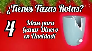 4 lindas ideas con tazas rotas para vender o regalar en navidad  Crafts with broken cups [upl. by Dnalsor]