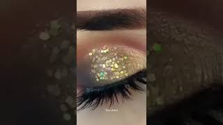 Simple Golden Glitter Eye Makeup Tutorial ​ ​ [upl. by Mctyre]