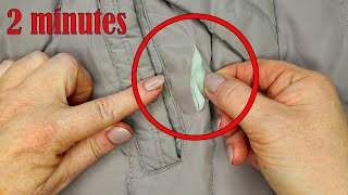 ⭐How to fix a hole in a jacket in 2 minutes  repair clothes [upl. by Eehsar]